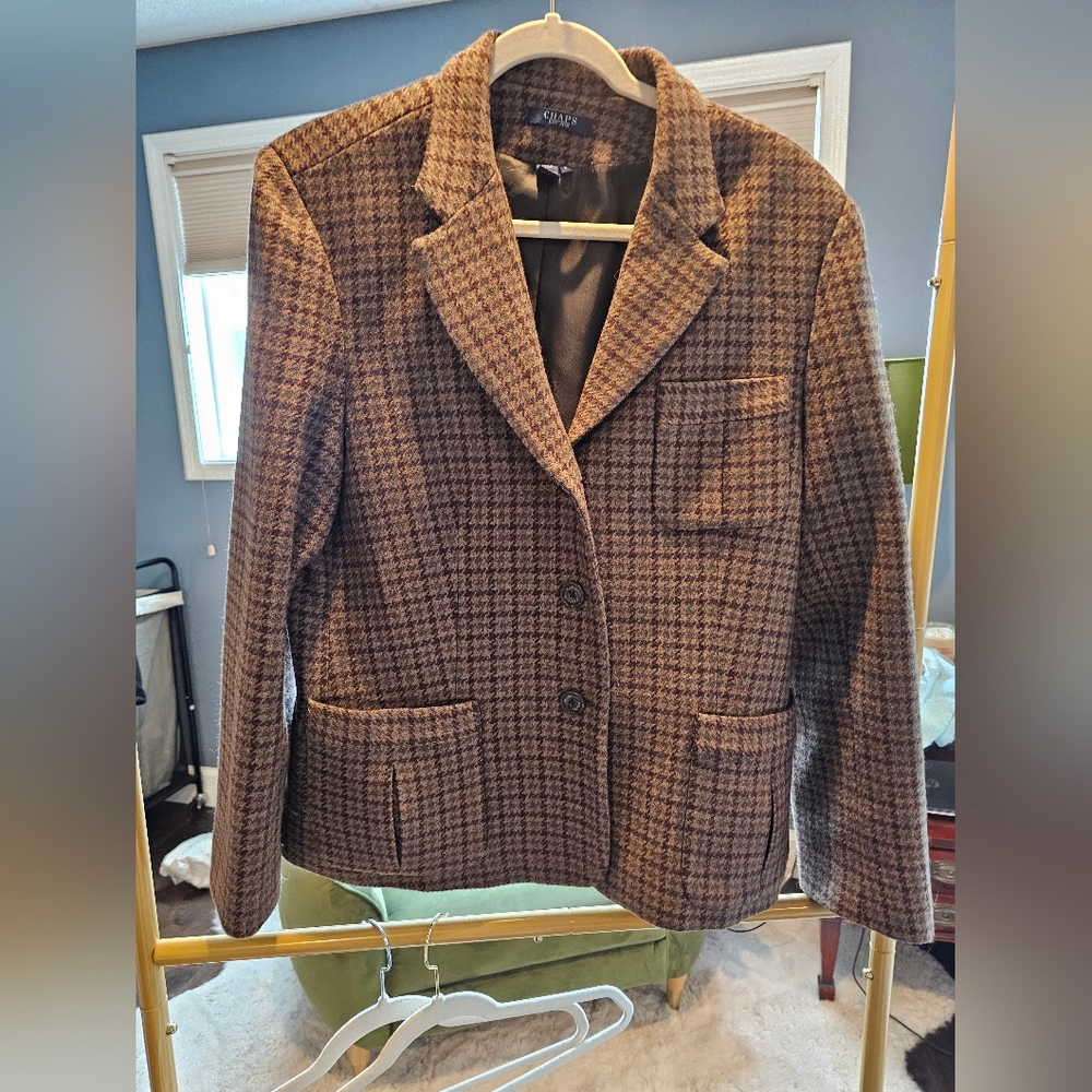Vintage Ralph Lauren Chaps! 💞Wool Blend Brown Chaps Houndstooth Riding Jacket
